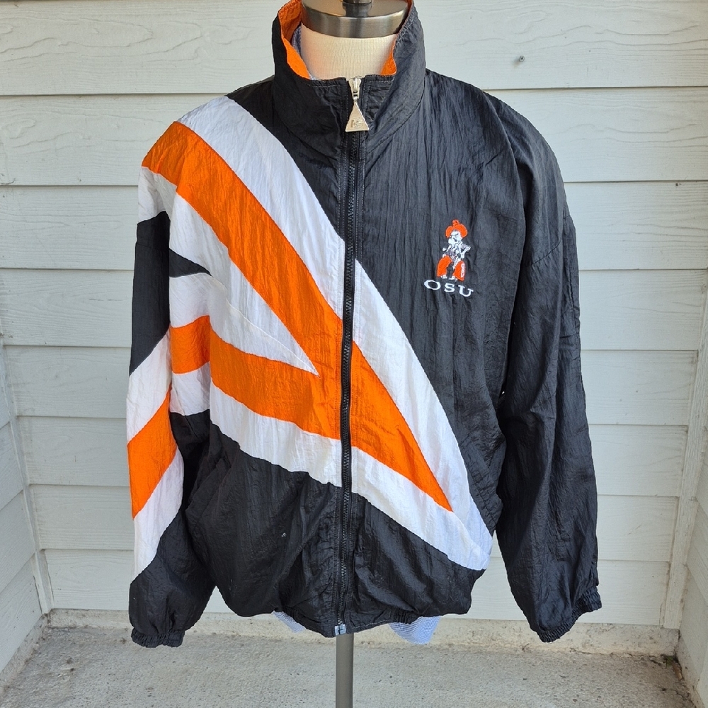 OKLAHOMA STATE UNIVERSITY OSU Black Orange White‎ Mens M Windbreaker Jacket VTG